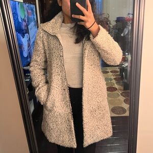 LOFT Cream and Gray Teddy Jacket Petite XS